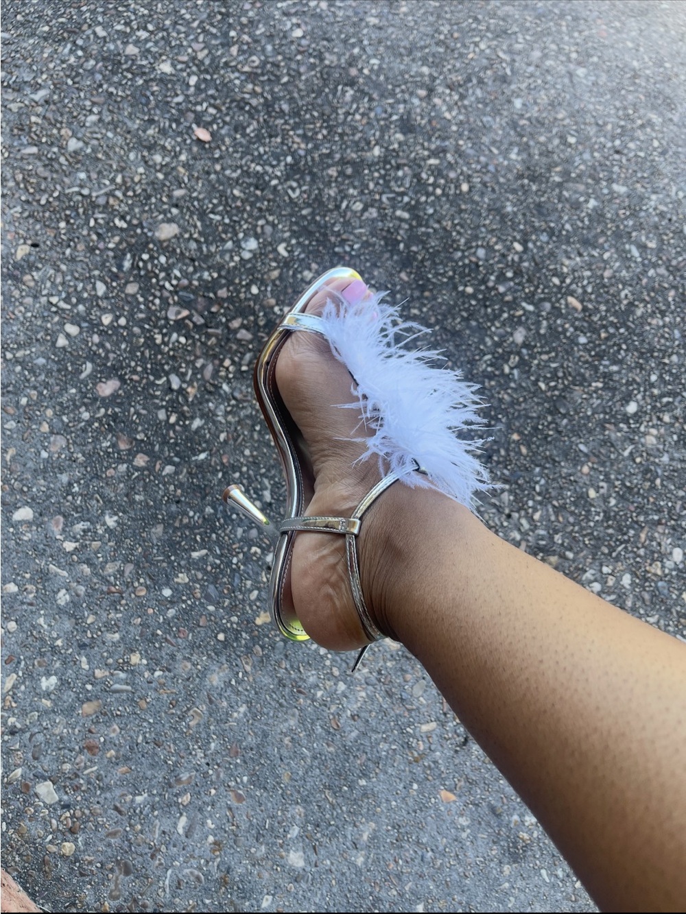 Feather Trim White Slingback Heels - Women's Dress Sandals - Nine West - Picture 4 of 7